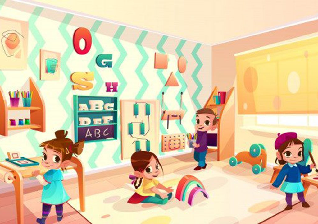 vector montessori room with children elementary school background 33099 1211 Parents, Bermain Games dalam Kelas Bahasa Inggris itu Penting loh…