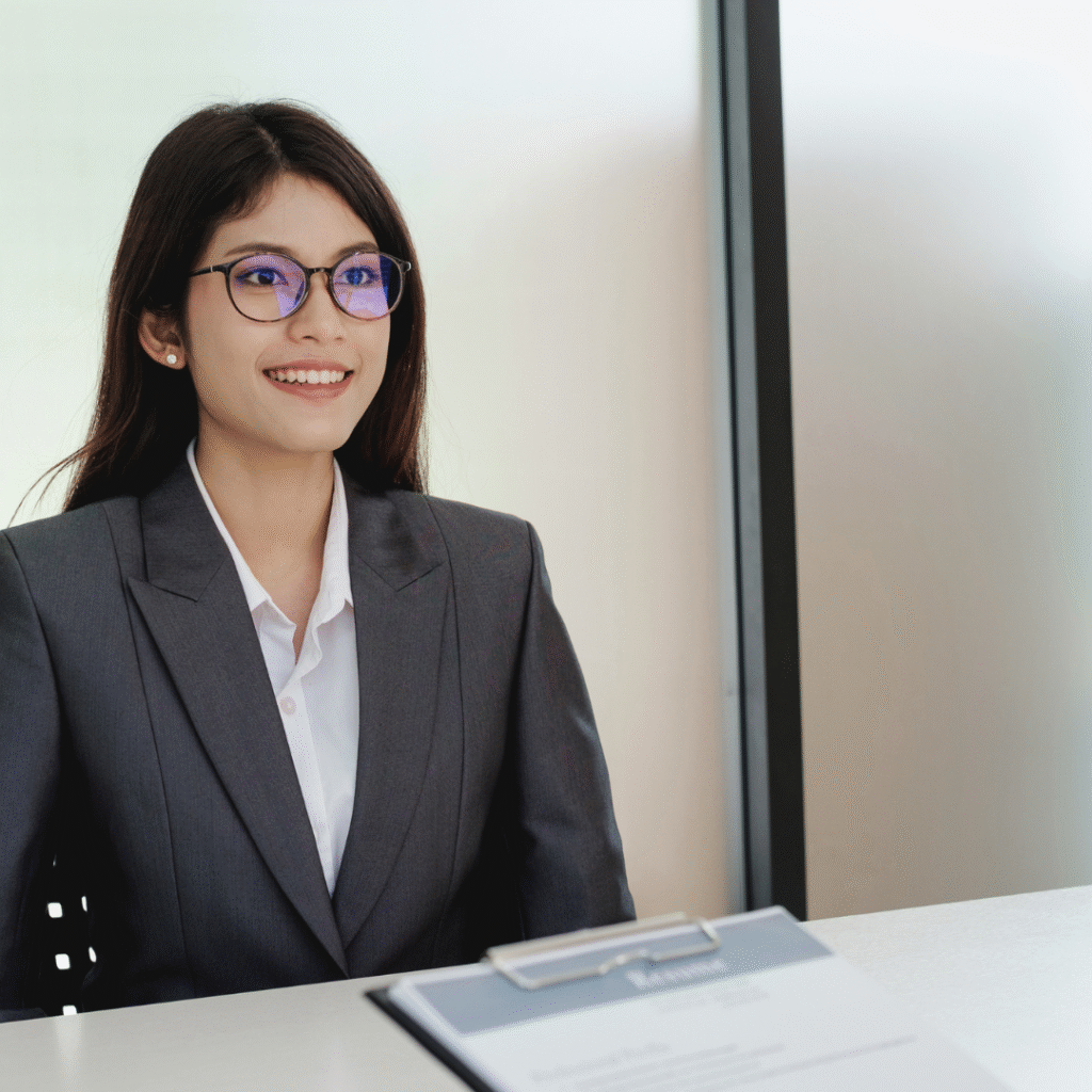 Communication skills for job interviews — candidate speaking confidently in an interview.