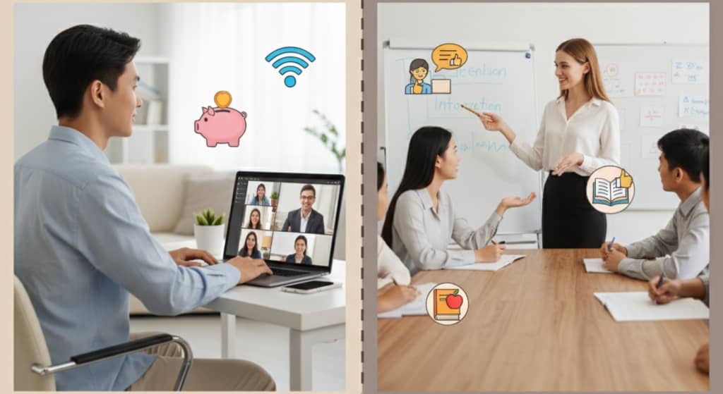 Kursus Bahasa Inggris Online vs Offline: Kelebihan dan Kekurangan