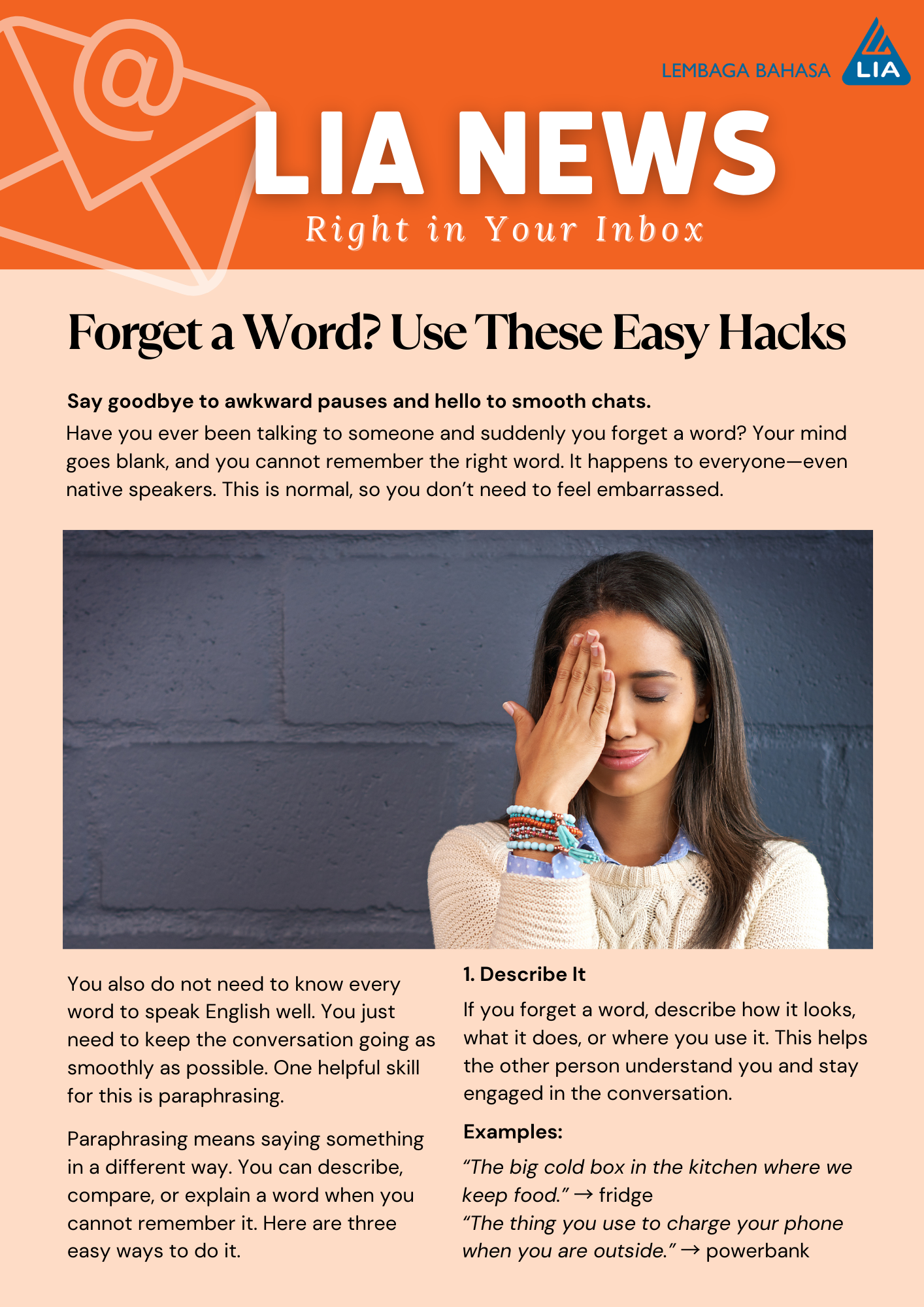 Forget a word? Paraphrasing in English using describe, compare, explain.