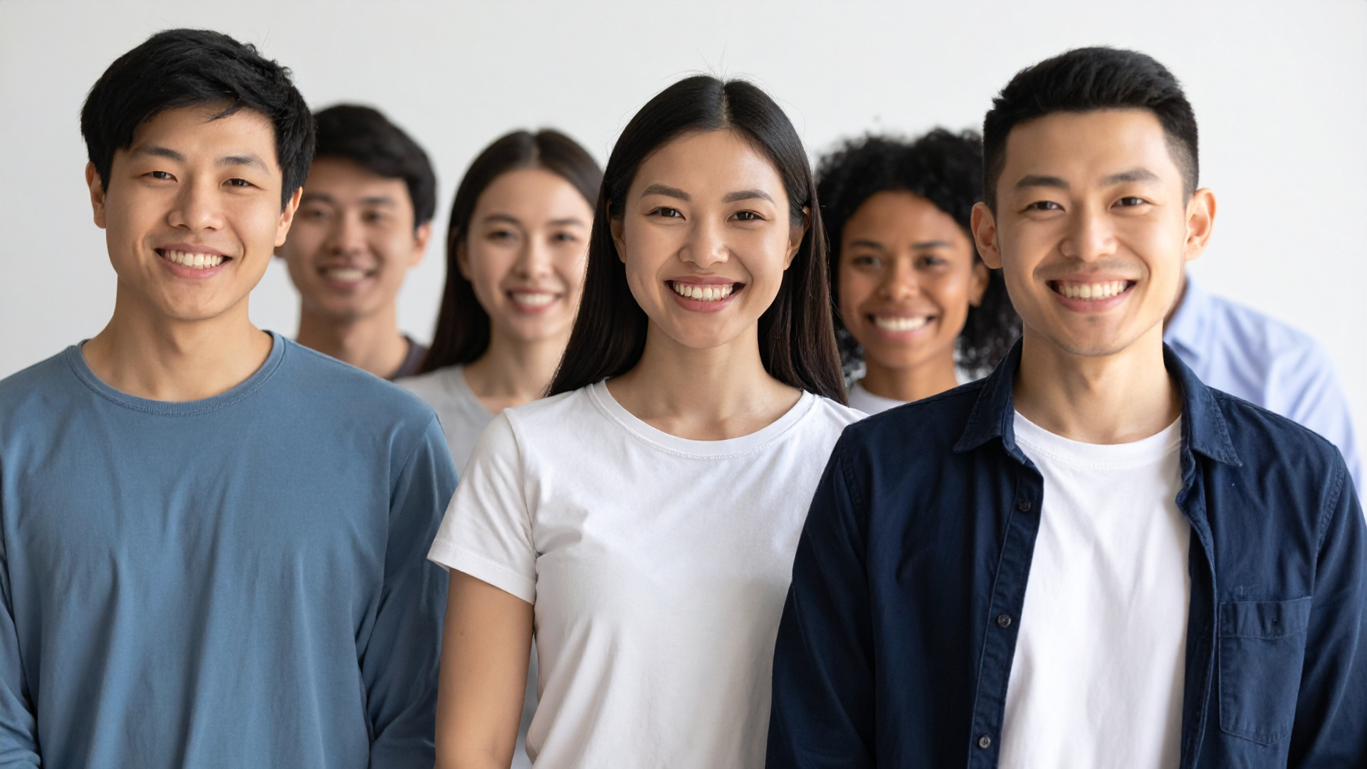 Lima peserta kursus bahasa Inggris dewasa LIA tersenyum ceria di kelas, cocok untuk program belajar bahasa Inggris di Jakarta.