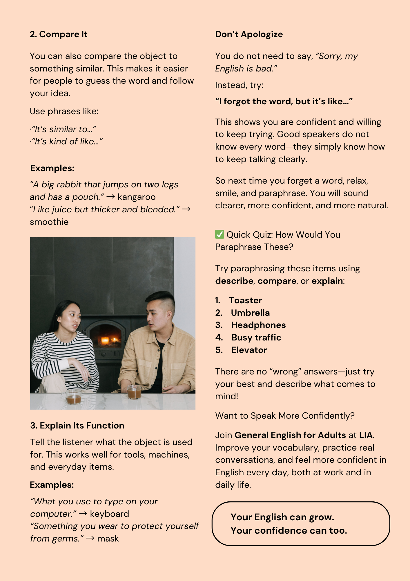 Paraphrasing in English — describe, compare, explain to keep speaking.